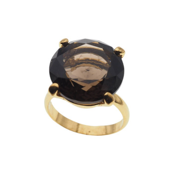 Pierścionek - Kwarc dymny okrągły (szlif diamentowy) w srebrze złoconym