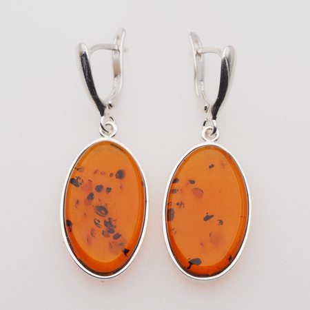 Kolczyki - koniakowy Bursztyn owalny i srebro