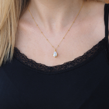 Naszyjnik z kryształkiem na łańcuszku - srebro złocone