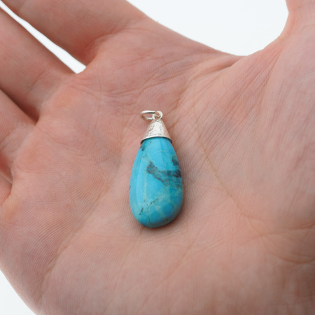 Zawieszka - Turkus łza 34x15 mm w srebrze młotkowanym