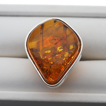 Pierścionek regulowany - Koniakowy Bursztyn w srebrze