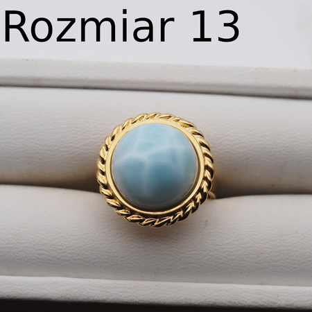 Pierścionek regulowany - okrągły Larimar w srebrze złoconym
