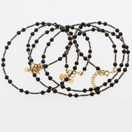 Naszyjnik regulowany - Turmalin czarny, Hematyt i srebro złocone