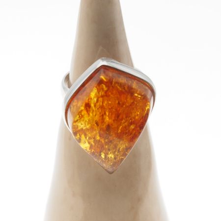 Pierścionek regulowany - Koniakowy Bursztyn w srebrze