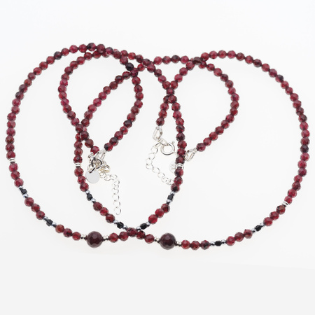 Naszyjnik - Granat, Turmalin czarny, Hematyt i srebro