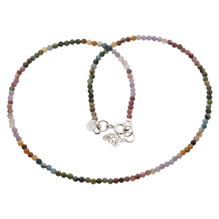 Naszyjnik regulowany - Turmalin kolorowy fasetowane kulki i srebro