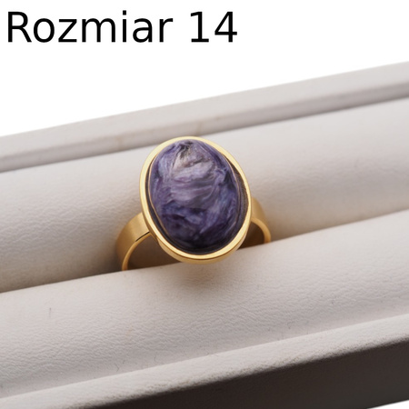 Pierścionek regulowany z Czaroitem w srebrze podwójnie złoconym