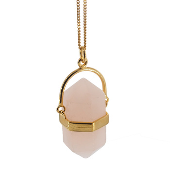 Naszyjnik - Kwarc Różowy sopel w okuciu na łańcuszku