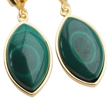 Kolczyki - malachit markiza w srebrze złoconym