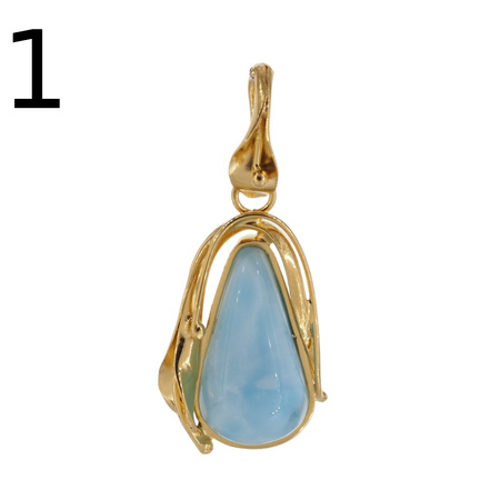 Zawieszka - larimar łza w srebrze złoconym z liśćmi