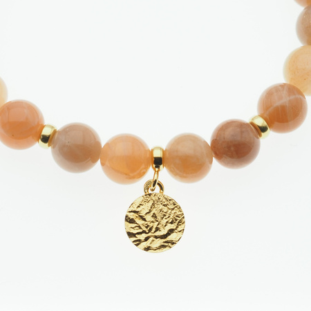 Bransoletka 18,5 cm - Kamień Słoneczny kulki 8mm i srebro złocone