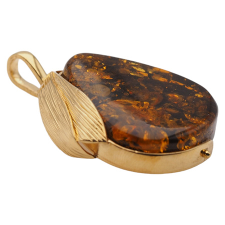 Zawieszka z liściem - Bursztyn w srebrze złoconym