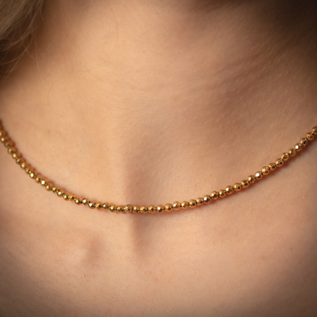 Naszyjnik - złoty, cięty Hematyt i srebro złocone