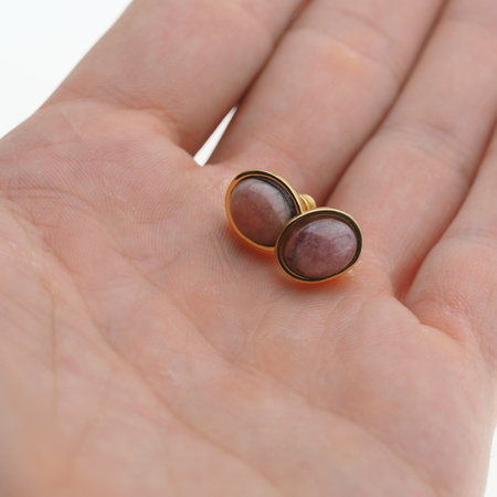 Kolczyki sztyfty z owalnym Rodochrozytem w srebrze złoconym