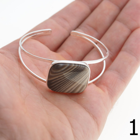 Bransoletka sztywna - Krzemień Pasiasty prostokąt i srebro