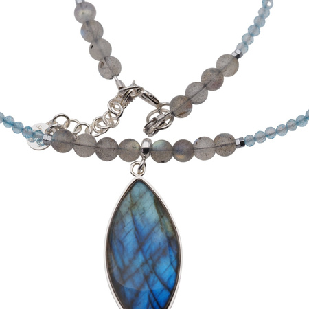 Naszyjnik z zawieszką - Labradoryt, Topaz, Kryształ Górski i srebro
