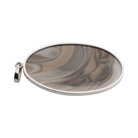 Naszyjnik - Krzemień Pasiasty owal na rzemieniu ze srebrnymi końcówkami