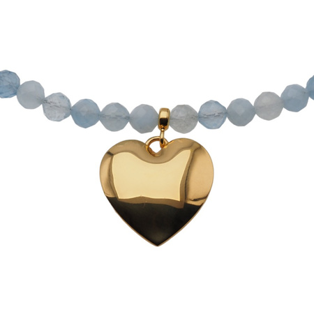Naszyjnik z sercem - Akwamaryn fasetowany i srebro złocone