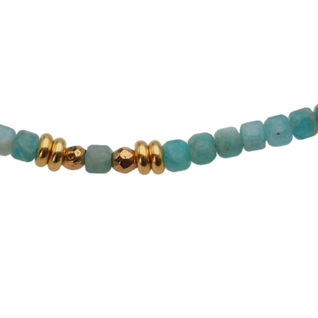 Naszyjnik regulowany - Amazonit kostki, księżyc i srebro złocone