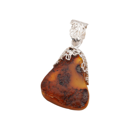 Zawieszka - surowy Bursztyn mleczny plastry w srebrze