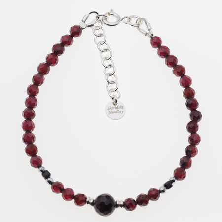 Bransoletka - Granat, Turmalin czarny, Hematyt i srebro