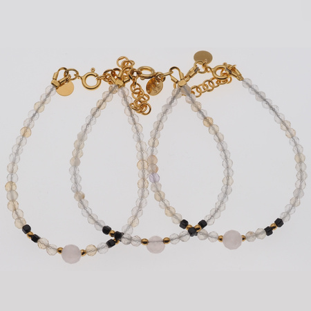 Bransoletka obfitości i miłości - Cytryn, Turmalin czarny, Kwarc Różowy i srebro złocone