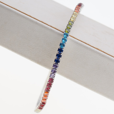 Bransoletka sprężynująca - kolorowe cyrkonie w srebrze