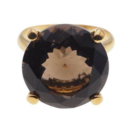 Pierścionek - Kwarc dymny okrągły (szlif diamentowy) w srebrze złoconym