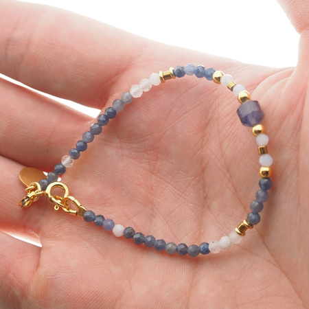 Bransoletka - Kamień Księżycowy, Iolit i srebro złocone