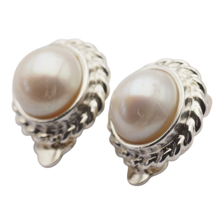 Klipsy - Perły białe koło w srebrze