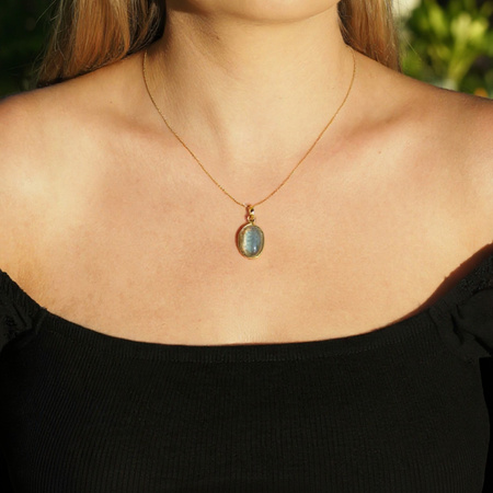 Zawieszka - Labradoryt owalny i srebro złocone