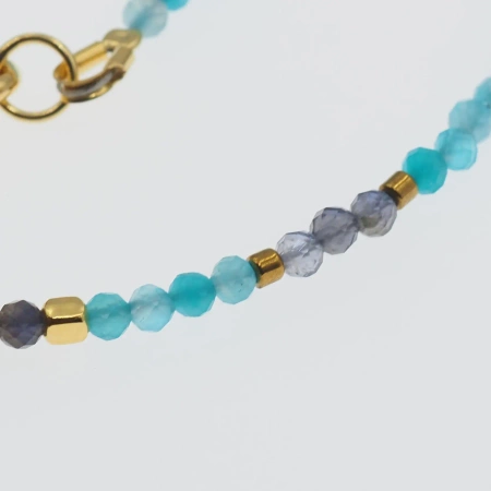 Naszyjnik - cięte Iolit, Amazonit, Hematyt i srebro złocone
