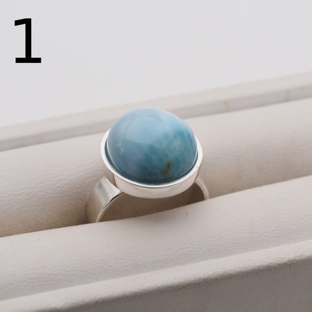Pierścionek regulowany z okrągłym Larimarem w srebrze
