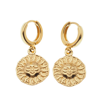 Kolczyki na biglach kajdankach- słońce i srebro złocone