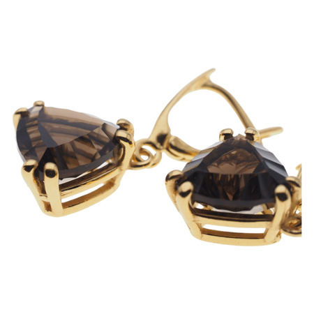 Kolczyki - Kwarc dymny trójkąt (szlif diamentowy) w srebrze złoconym