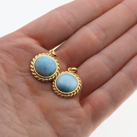 Zawieszka - larimar okrągły 13mm w srebrze złoconym