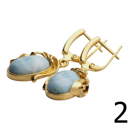 Kolczyki - larimar owal w srebrze złoconym z liśćmi