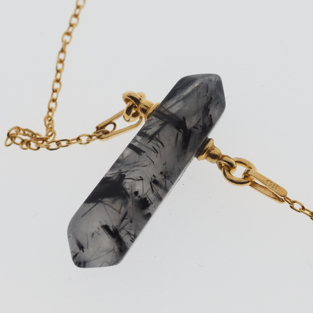Naszyjnik - Kwarc Rutylowy sopel na łańcuszku srebrnym złoconym