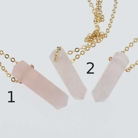 Naszyjnik - Kwarc Różowy mały sopel na łańcuszku srebrnym złoconym
