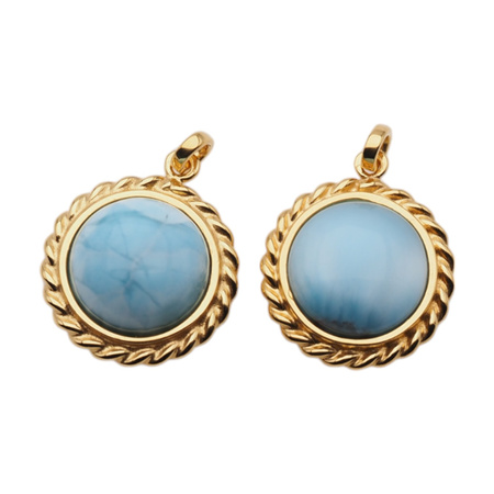 Zawieszka - larimar okrągły 13mm w srebrze złoconym