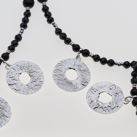 Naszyjnik - Spinel fasetowane kulki, Hematyt i srebro