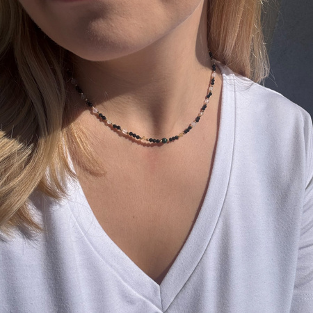 Naszyjnik mix - Turmalin, cytryn, kwarc różowy i srebro złocone