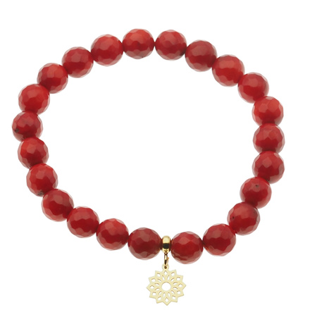 Bransoletka 19 cm - cięty Koral czerwony kulki i srebro złocone