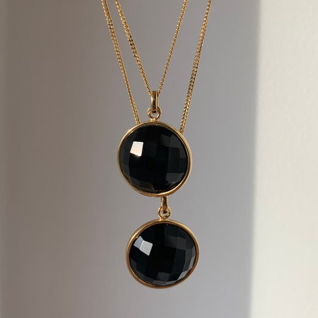 Naszyjnik srebrny złocony - cięty Onyks okrągły na łańcuszku