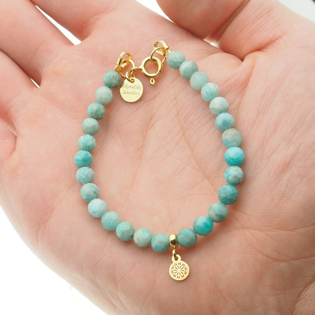 Bransoletka 18,3 cm - Amazonit fasetowane kulki i srebro złocone