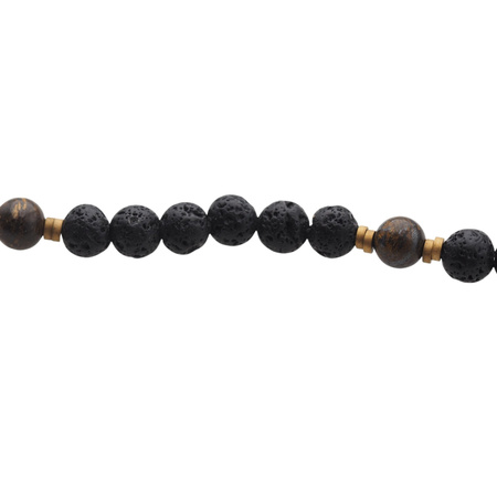 Naszyjnik męski - Bronzyt, lawa, złoty Hematyt i srebro złocone