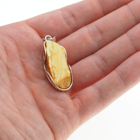 Zawieszka - surowy Bursztyn mleczny plastry w srebrze 