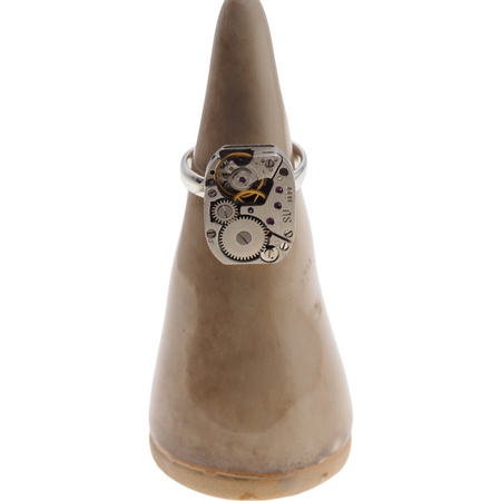 Pierścionek regulowany z mechanizmem zegarka w srebrze