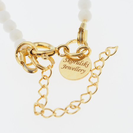 Naszyjnik regulowany ze słońcem - Biały koral, Hematyt i srebro złocone