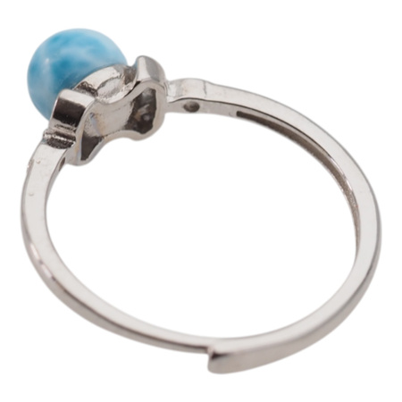 Pierścionek regulowany - okrągły Larimar i cyrkonie w srebrze rodowanym